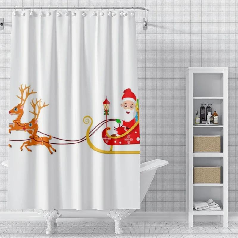 Home Shower Curtains For Bathroom Waterproof Curtain Fabric Modern Nordic Style Living Room Winter Decoration Merry Christmas