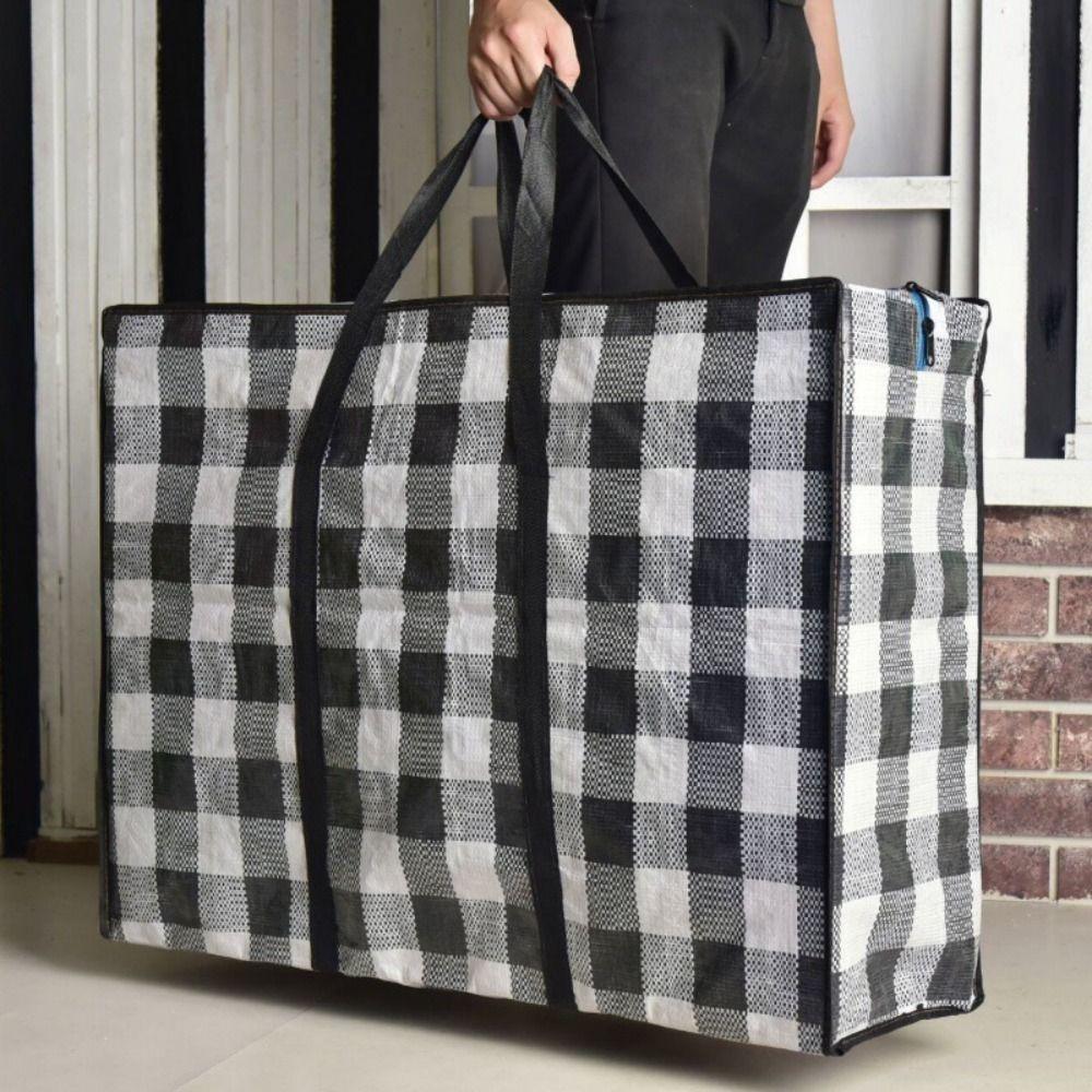 Grid Quilt Clothes Storage Bag Large Capacity Luggage Packing Bag Portable Moving Package Bag Home