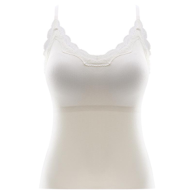 Nahtlose Thermounterwäsche für Damen mit Spitzenträgern, integrierten Polstern, kein BH erforderlich, ideal zum Layern und zur Körperformung