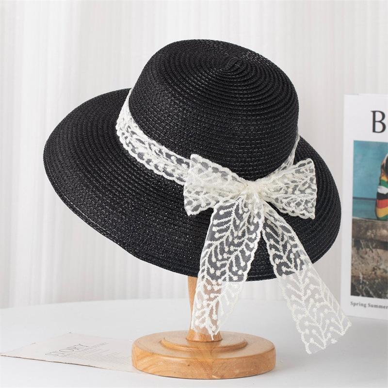 New lace bow straw fisherman hat children summer travel sun protection hat seaside beach hat Korean version versatile