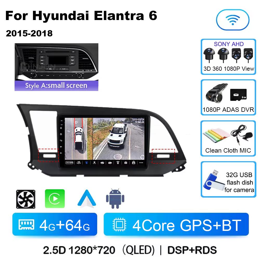 Android 14 Qualcomm Car Radio For Hyundai Elantra 6 2016-2018 Multimedia Video Player Stereo Touch Screen WIFI 4G Navigation GPS