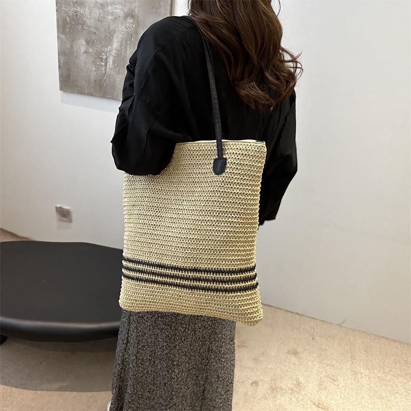 Summer Woven Tote Bag With Zipper Closure For Casual Daily Use