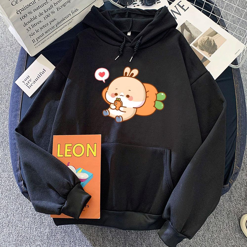 Rabbit Eating Carrot Printed Hoodies Sudaderas Winter Cartoon Graphic Print Sweatshirt with Pocket Women Men Clothing  Moletom