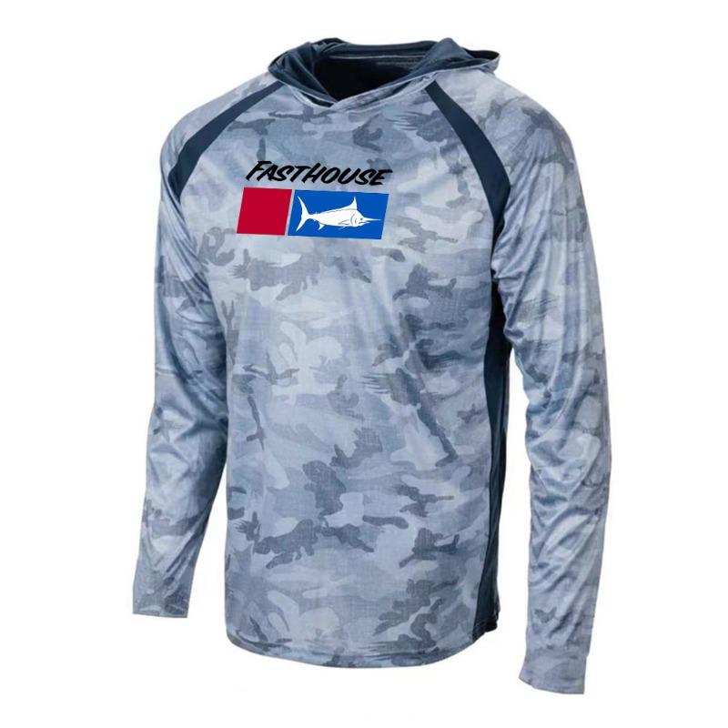 Men's Fishing Shirt Hooded Long Sleeve Sunblock UPF 50+ Outdoor Camouflage Moisture Wicking Jersey Fishing Apparel Tops