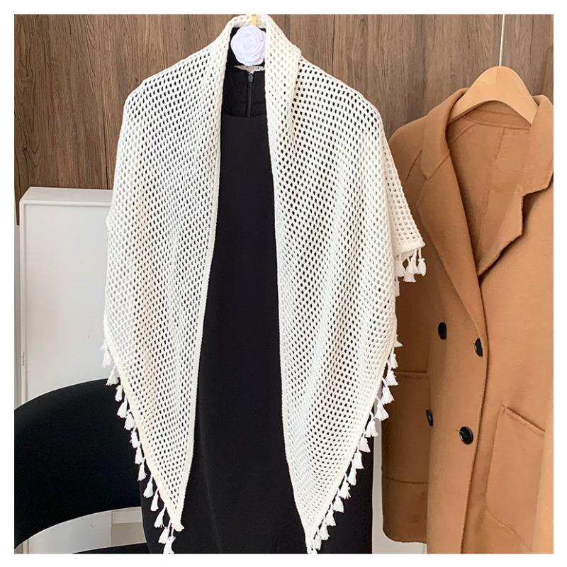 Women S Knitted Solid Color Tassel Versatile Shawl Wrap