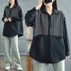 DIMANAF 2025 Übergröße Bluse Langarmhemd Neu Lässig Gestreift Oberteile T-Shirts Vintage Damen Lockeres Hemd Basic Oversize