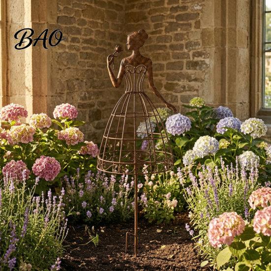 Outdoor Flower Bed Ornament Vintage Lady Garden Trellis Stake, Rustic Art Decor for Yard, Elegant Woman Silhouette Climbing Plants Plant Support Vines