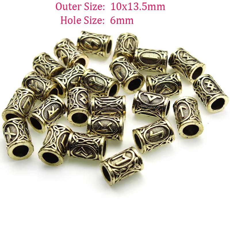 24pcs/Set Viking Rune Metal Spacer Beads Fit Beards or Hair Rune Vintage Big Hole Bead DIY Pendants Jewelry Making Accessories