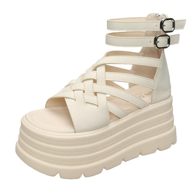 

Fashion Summer Sandals 8CM Wedge Heels Sneakers New Women Beach Flip Flop High Platform Casual Sandals Breathable Walking Slippers 34 бежевый