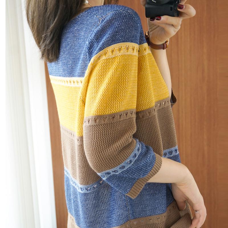 Female Hollow Out Turtleneck Pullover Ladies Knit Cotton Loose Jumpers Summer Women Knitted Short Sleeve Thin Sweater