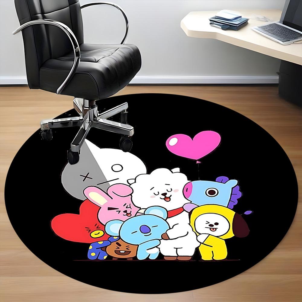 1PC BT21 Characters Office Round Rug - Perfect for Office or Study Decor, Machine Washable, Non-Slip Backing, Decorative Floor Mat
