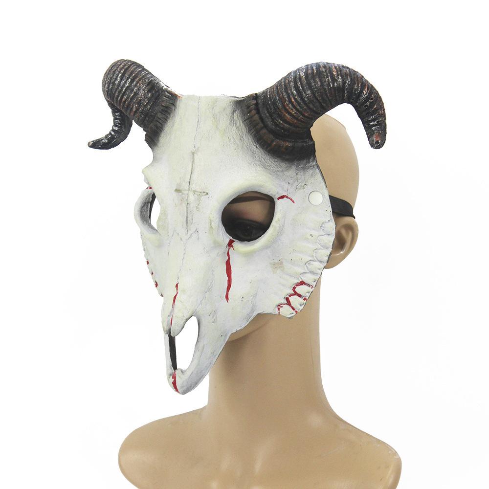 Dämonenmaske Halloween Maskerade Horror Schafsschädel Horn Kopfmaske Widderhorn Ziegenschädel Maske Halloween Party Cosplay Kostüm Dekor