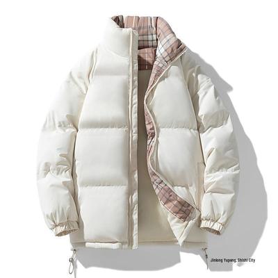 Unisex Japanese Trendy Cotton Puffer Jacket: Winter Stand Collar, Loose Fit, Thickened Short Coat for Couples.
