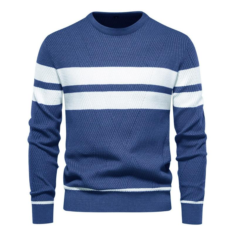Autumn and Winter Men's Casual Striped Men's Sweater Pullover Color Matching Round Neck Men's Sweater