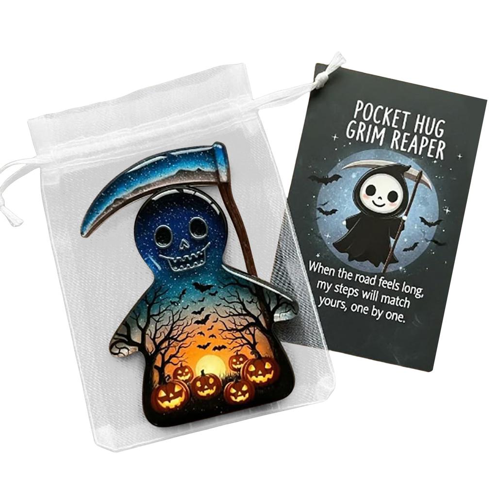 Pocket Hug Ghost Keepsake with Positive Cards Halloween Cute Ghost Acrylic Charm Set for Halloween Decorative Prop Children Gift