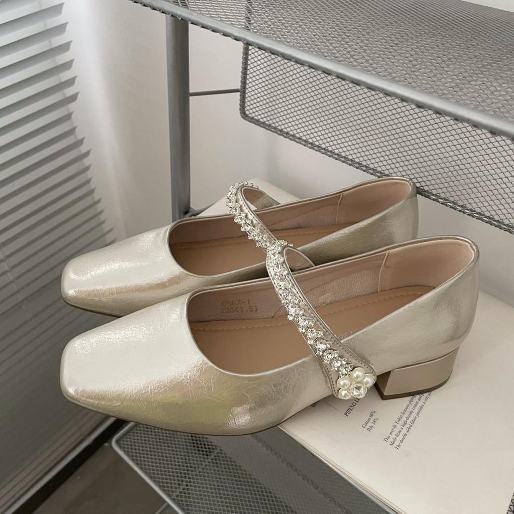 Women's 2025 new popular French style is beautiful, transcendent foreign style and comfortable single shoes, exquisite rhinestone thick heel Mary Jane