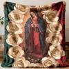 Our Lady of Guadalupe Blanket with Flowers Soft Cozy Flannel Throw Blanket for Bedroom Couch Travel Home Decor