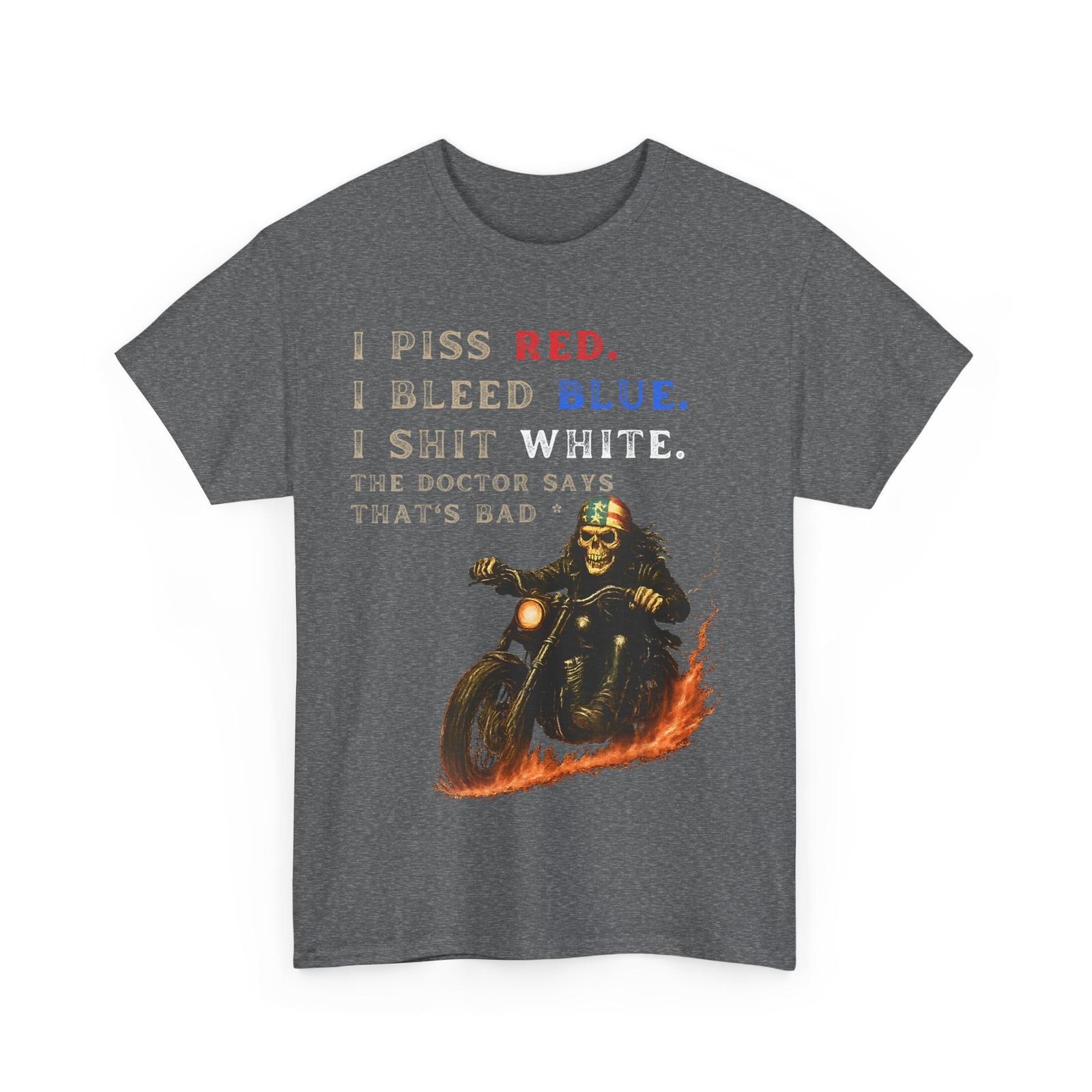 Skull Biker 4th of July Shirt, I Piss Red I Bleed Blue I Shlt White T-Shirt S разноцветный