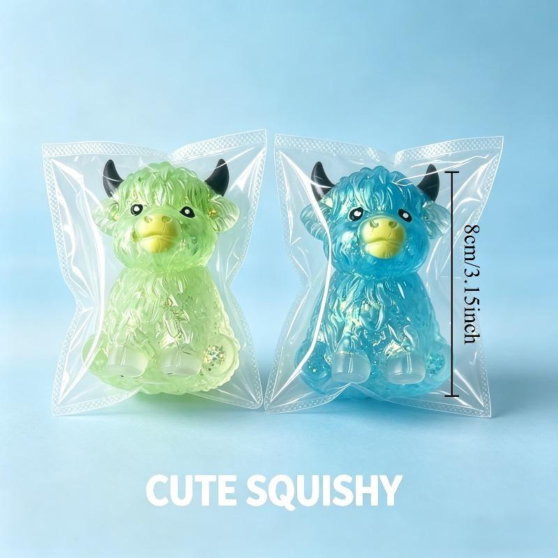 Vache Écossaise Squishy Transparente à Paillettes Jouet à Presser Souple en TPR Jouet Anti-Stress Fidget Animal Kawaii Sensoriel Décompression Cadeau