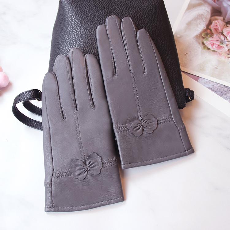 

Женские зимние кожаные перчатки с бантом: Перчатки для велоспорта из плотного бархата, ветрозащитные, водонепроницаемые, теплые One Size