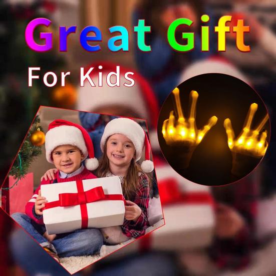 LED Glow Gloves Light-Up Skeleton Hand Bone Gloves for Kids Adults Halloween Costume Gloves for Parties Gatherings