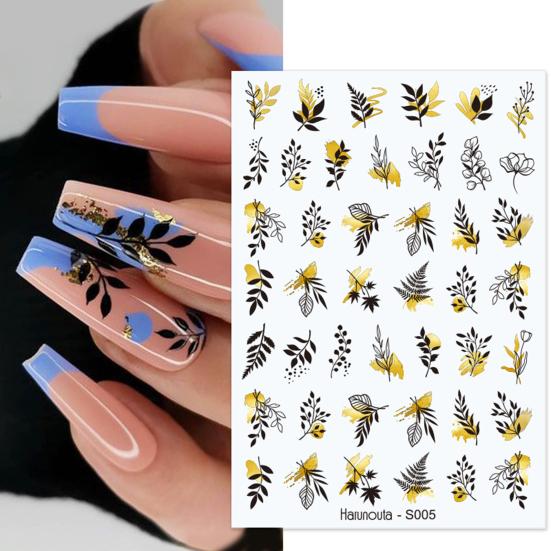 Nail Sticker Vivid Bright Ultra Thin Black White Leaves Flower Nail Tropical Geometry