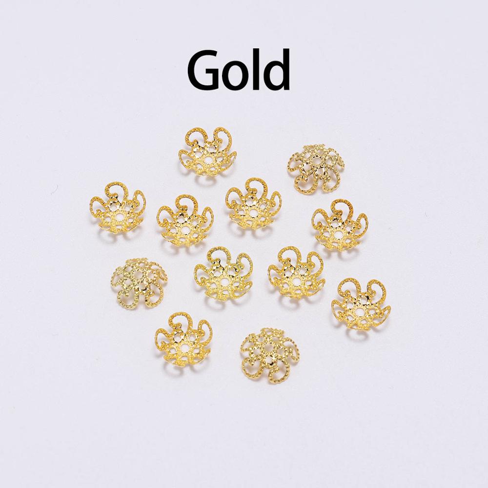 

100 шт./пакет 8 мм 10 мм золотой цветок бусины колпачки бусины для изготовления ювелирных изделий DIY браслет серьги аксессуары фурнитура 10mm