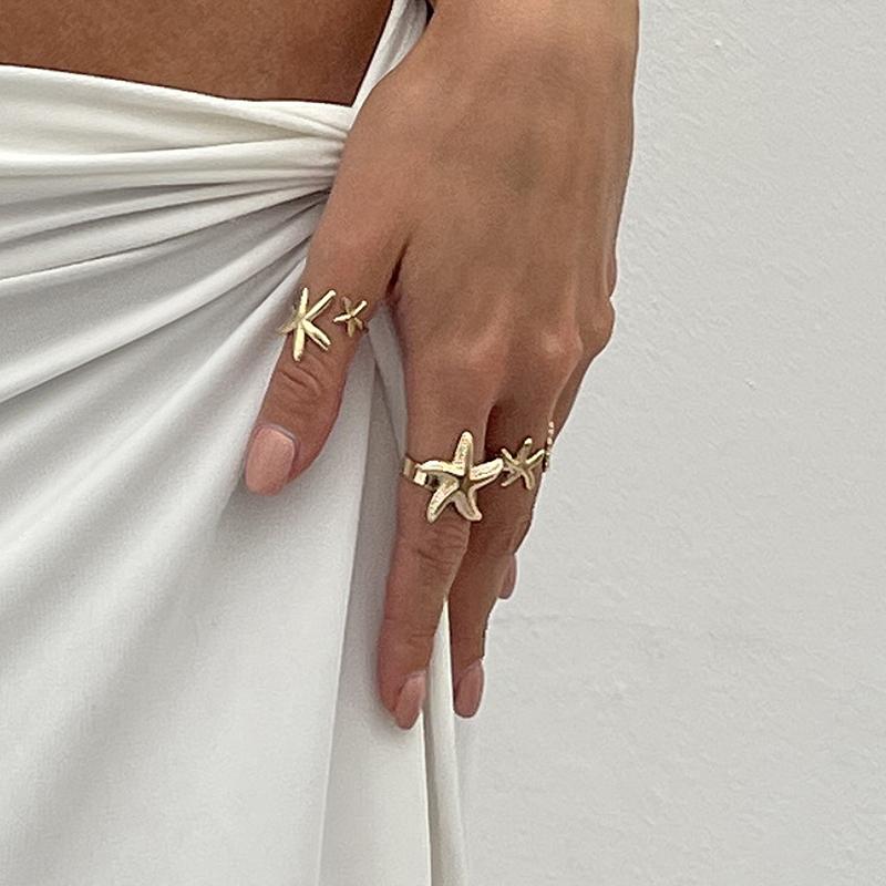 4Pcs/Set Starfish Scallop Adjustable Open Rings For Women Trendy Geometric Gold Color Ring Summer Beach Jewelry Accessory