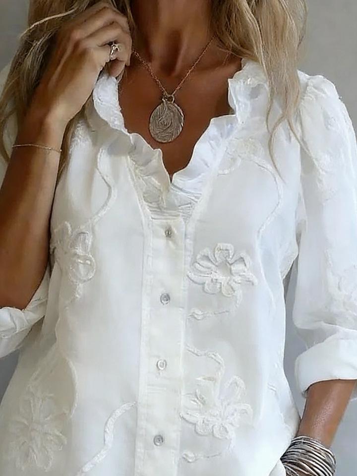 Spring/Summer 2026 Lace Embroidery Cotton Linen Sweet Shirt