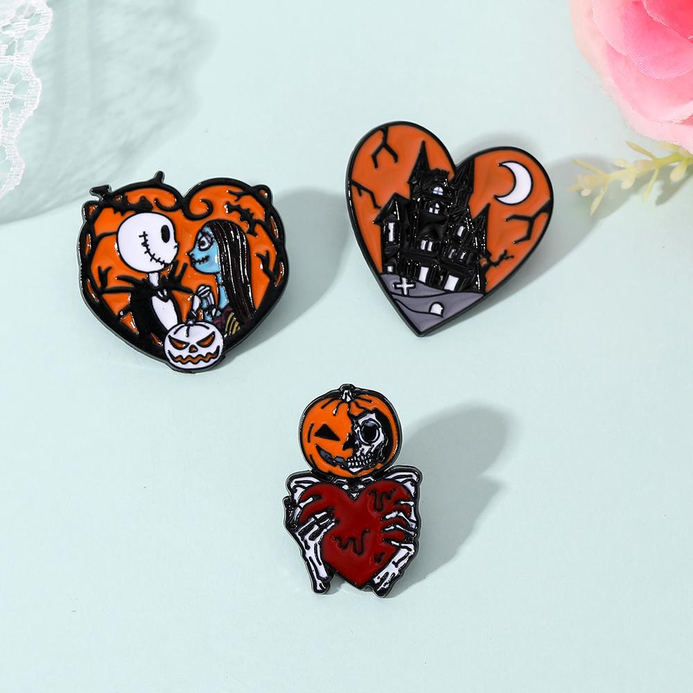 Creative Halloween Jewelry Ghost Collection Heart Brooches Haunted House Skull Pumpkin Head Shaped Pins For Festival Gift