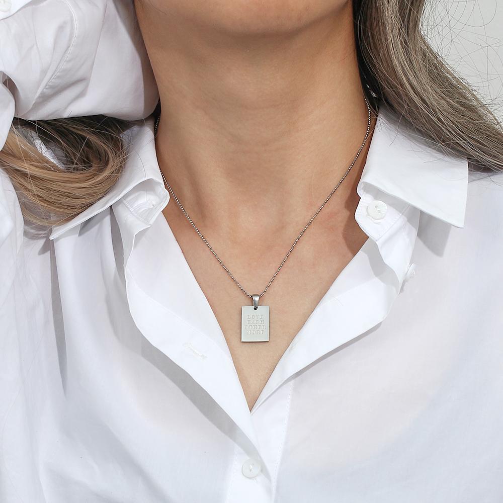 Vintage Silberfarben Graviert Länglich Paar Anhänger Perlenkette Damen Halskette Edelstahl Schmuck Halskette Für Männer