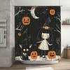 Halloween-themed shower curtain featuring a witch girl with cats and pumpkins for bathroom decor accessories Free shipping worl