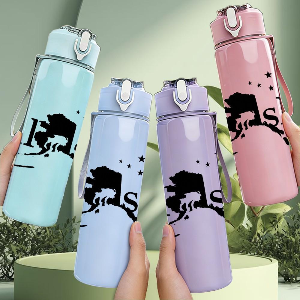1PC Alaska Mountain Letter Art 750ml Color Plastic Sports Water Bottle Leakproof Flip Straw Lid Suitable for Sports Office Home Use