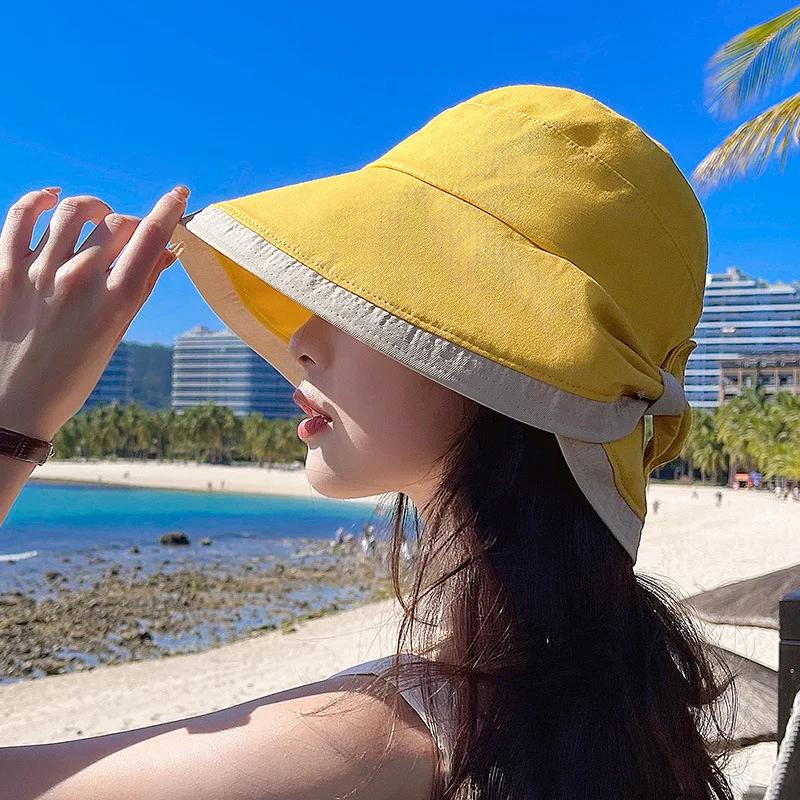 New Summer Women Bow Tie Fashion Bucket Hats Outdoor Sunscreen Beach Wide Brim Panama Cap Casual Uv Protection Fisherman Hat