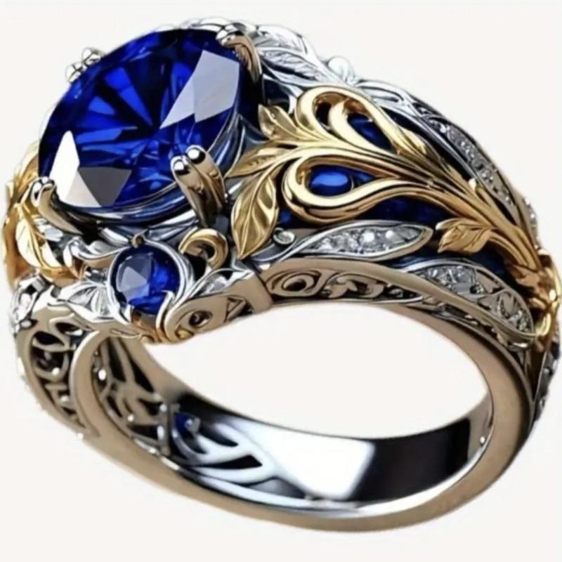 Luxury 2026 New Electroplated Two-color Flower Ring, European and American Retro Prosperous Women's Sapphire Diamond Ring