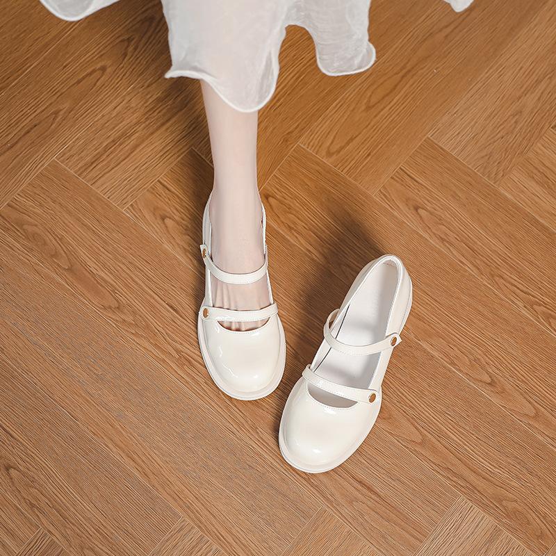White French Mary Jane Small Leather Shoes Women's Spring and Summer New Round Head with Skirt Word with Retro Thick Heel Single Shoes