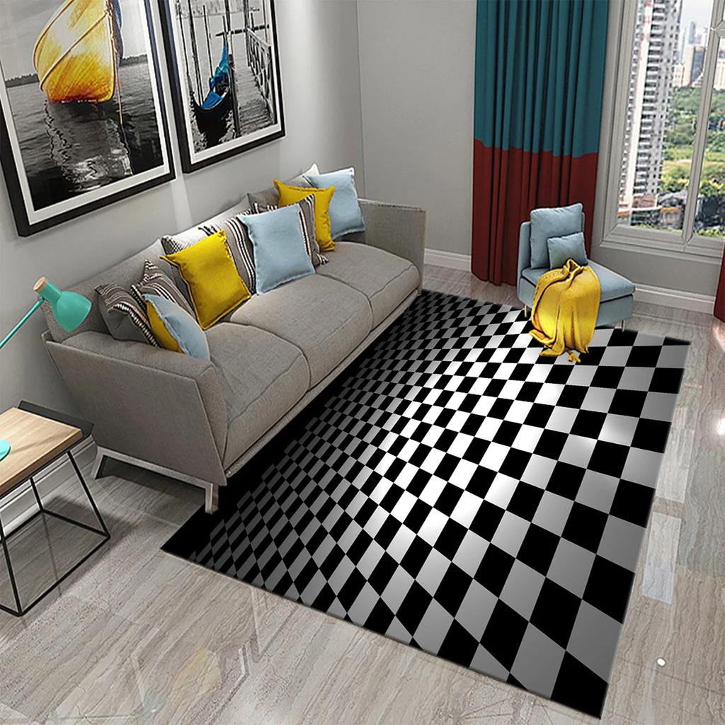Large Checkerboard Plaid Carpets Geometric Patterned Area Rug for Living Room Blue Plaid Play Mat Bedroom Living Room Floor Mat