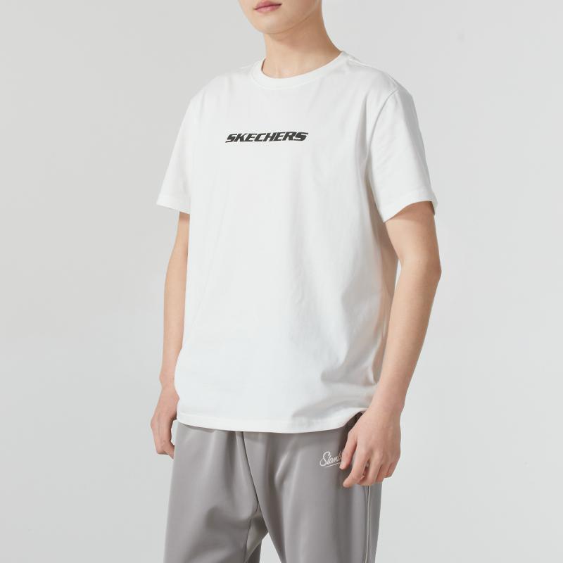 Skechers Basic Sports Series Comfortable Breathable Crew Neck Short Sleeve T-Shirt Unisex Tops White P224U062-00QF
