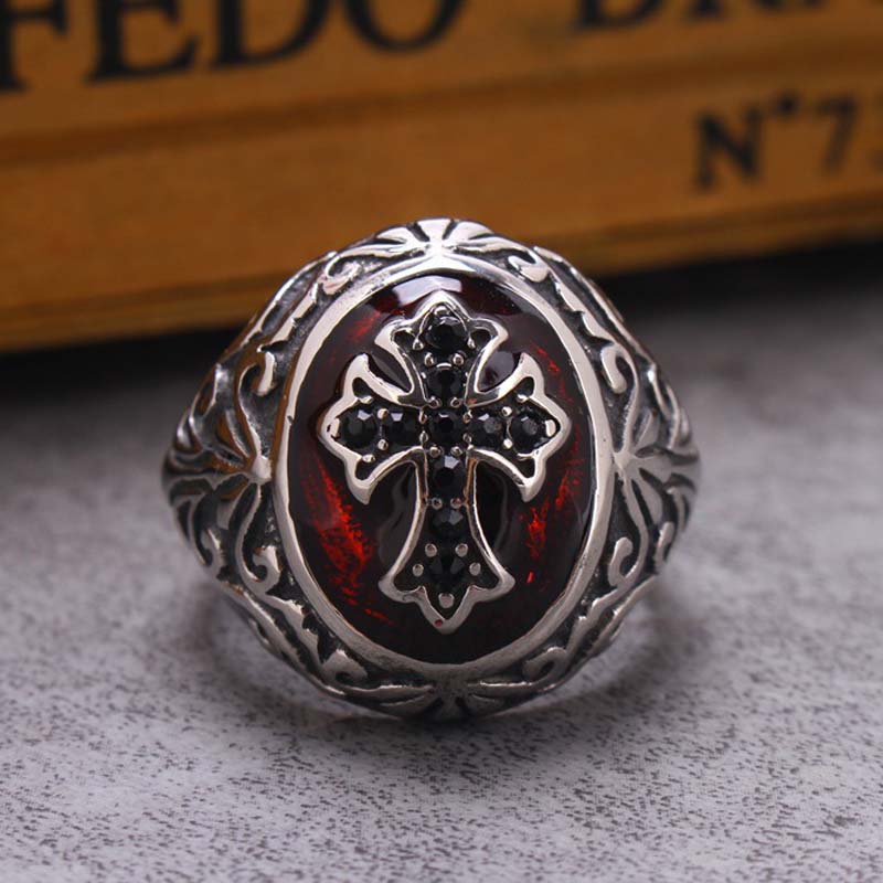 Mens Gothic Style Titanium Steel Cross Ring Personality Stainless Steel Men's Ring Men's Punk Style Ring Accessories