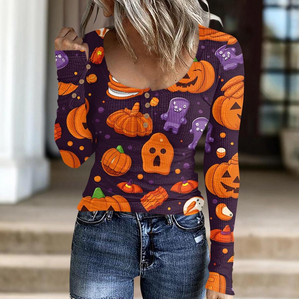 Women's Fashion Button Casual Halloween Knit Pullover Sweater