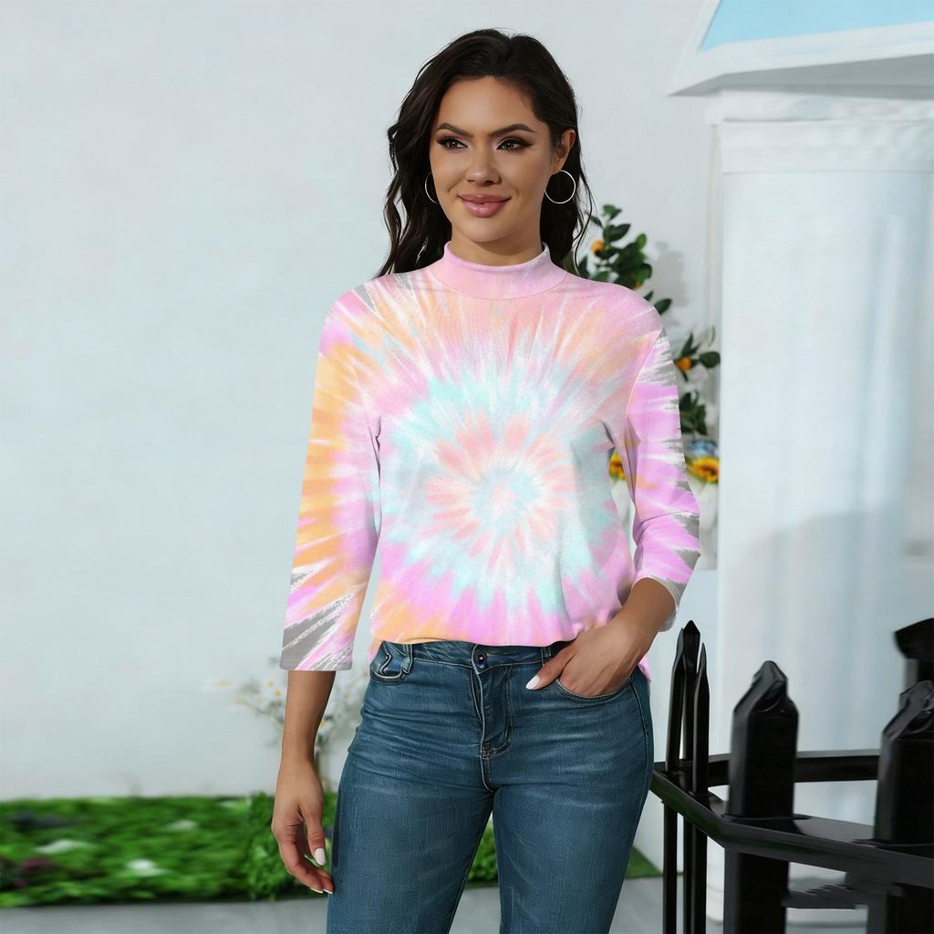 Women's Mock Neck 3/4 Sleeve Printed Top