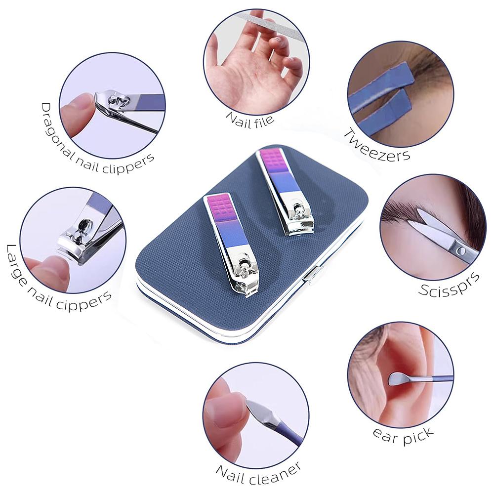 7PCS Colorful stainless steel nail clipper set, nail clipper, ear scoop, foot trimmer, beauty pliers, nail and nail repair tools