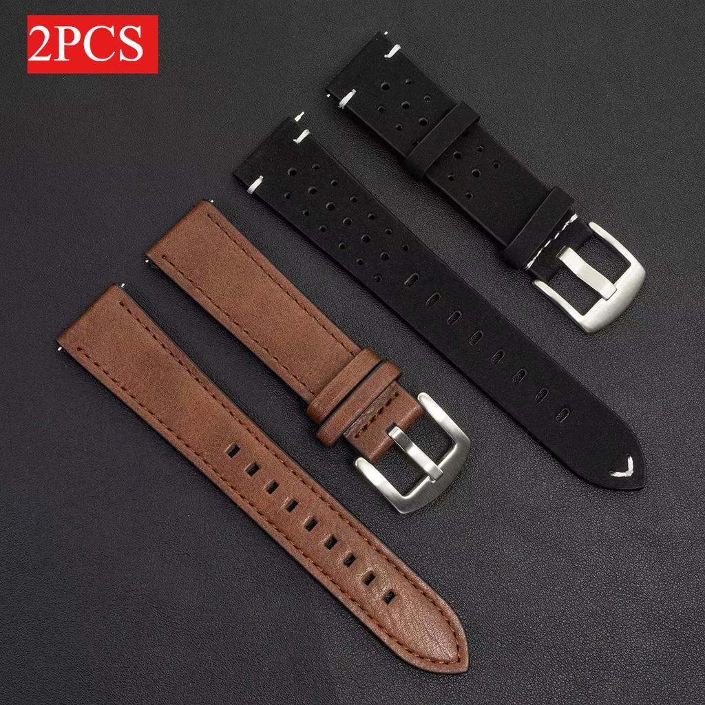 2Pcs 20mm Leather Breathe Strap for Samsung Galaxy Watch 7 6 5 4 40/44mm 6Classic 5Pro 22mm Band for Huawei GT5 3 4Pro Watchband