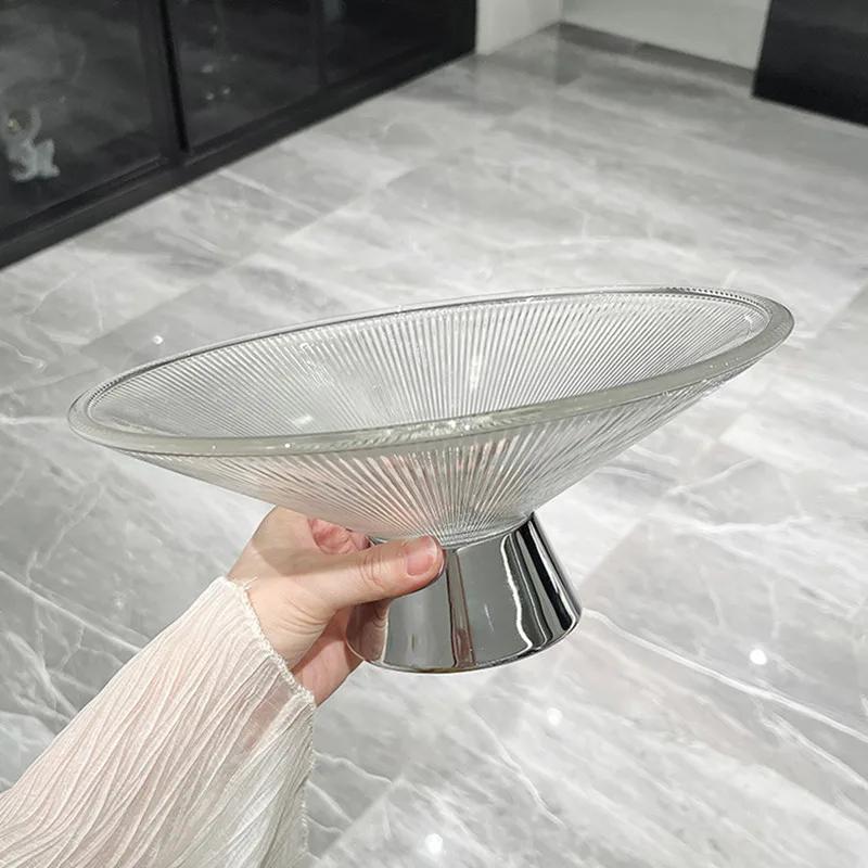 Light Luxury Glass Fruit Plate Living Room Nut Dessert Candy Snack Home Kitchen Tableware High Foot
