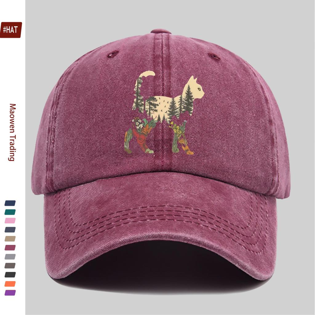 pc Retro Forest Style Flying Bird Plant Floral Cat Print Baseball Cap Casual Design Sun Hat Comfortable Lightweight Papa Hat Tr