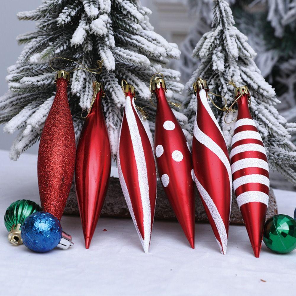 6 Stück Rote Farbe Weihnachtsbaumdekoration Galvanisiertes Finish Kunststoffmaterial Weihnachtsdekorationen Handgefertigt Einzigartiges Muster