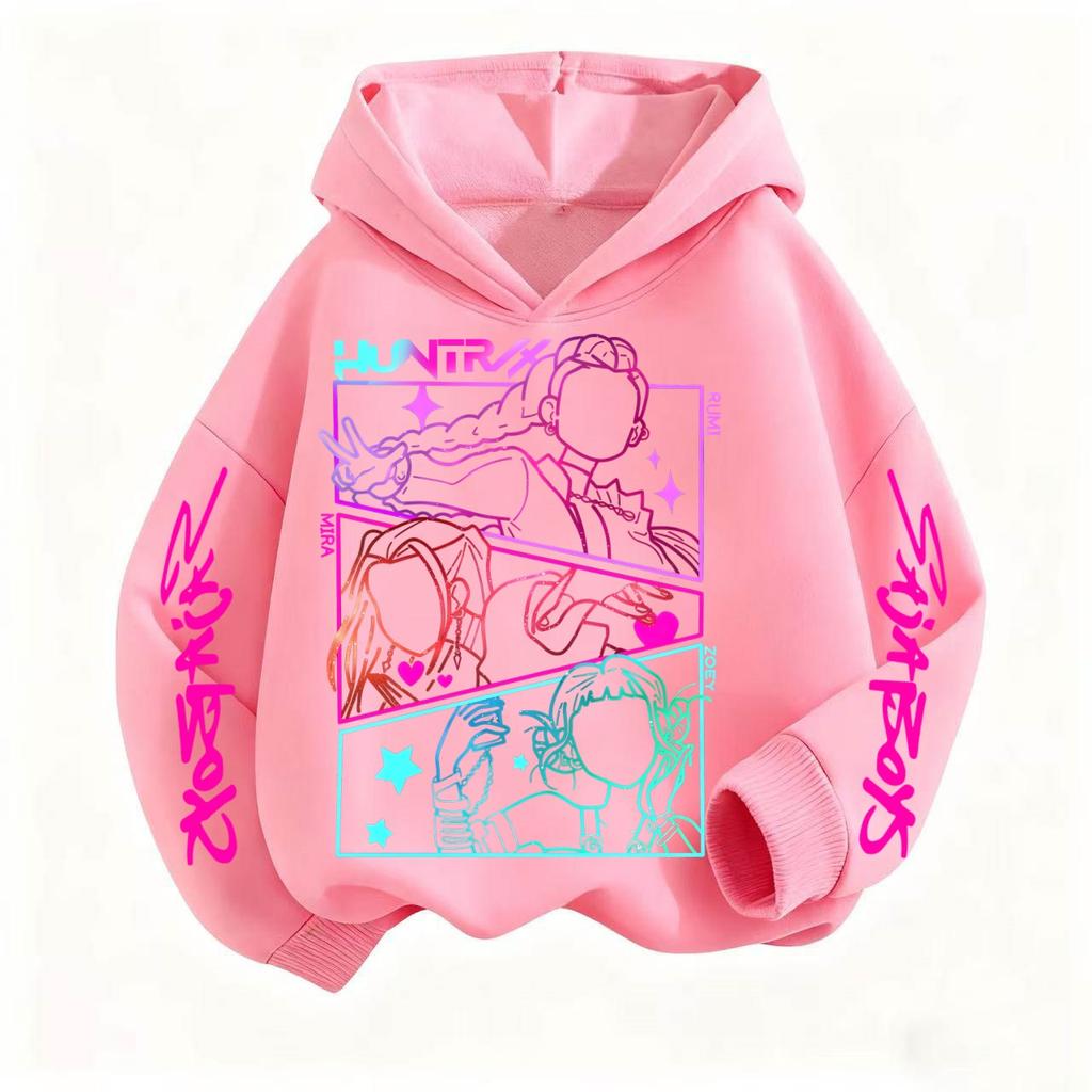 Autumn Winter KPop Demon Hunters Huntrix Printed Hoodies Casual Warm Sports Long Sleeved Children's Boy and Girl Kids Unisex Hooded Sweatshirts