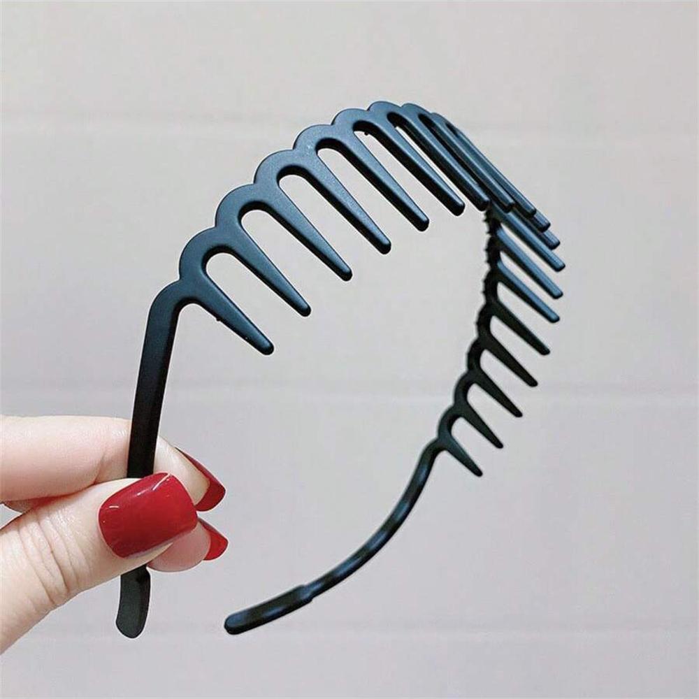 

1PC Unisex Plastic Wavy Spring Hair Hoop Black Non Slip Outdoor Sports Headband For Simple Hairband Face Washing Headdress