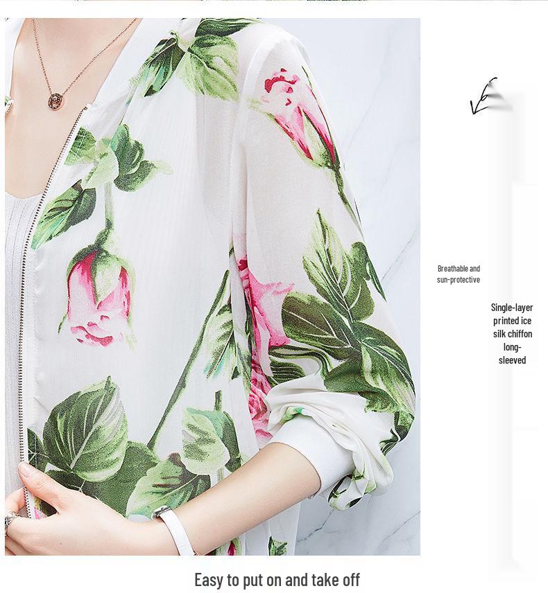 2026 Summer Women's Chiffon Long Sleeve Cardigan: Elegant Printed Design for Middle-aged & Elderly