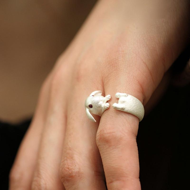 Anello Animale Coniglio Carino Vintage Uomo Aperto Regolabile Metallo Punk Moda Forma Orecchie di Coniglio Anelli con Zirconi Per Donne 2026 Nuovi Gioielli